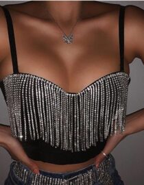 Hot Tassel Crop Top Sexy Sequin Tank Top-LARGE