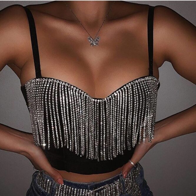 Hot Tassel Crop Top Sexy Sequin Tank Top-LARGE