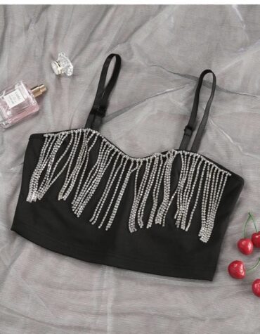 Hot Tassel Crop Top Sexy Sequin Tank Top-LARGE