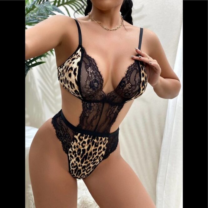 Lace Cheetah Lingerie Body Suit SMALL