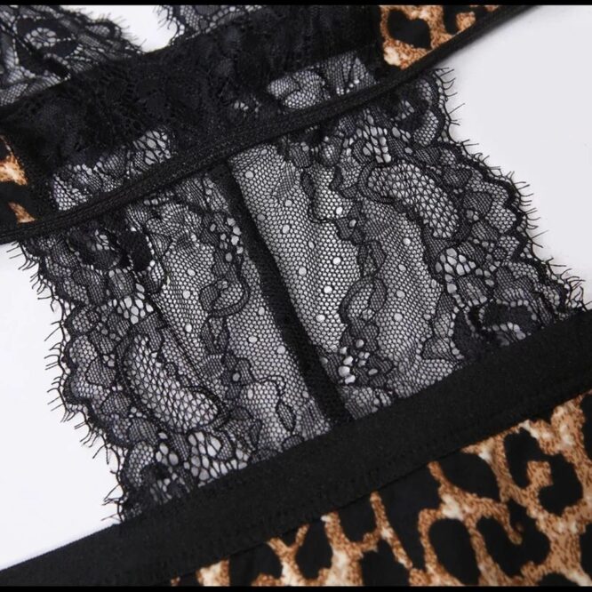 Lace Cheetah Lingerie Body Suit SMALL