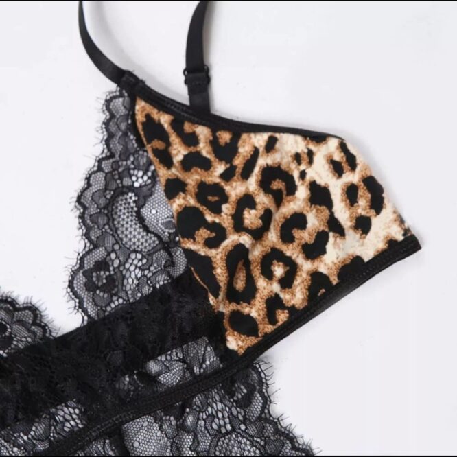 Lace Cheetah Lingerie Body Suit SMALL