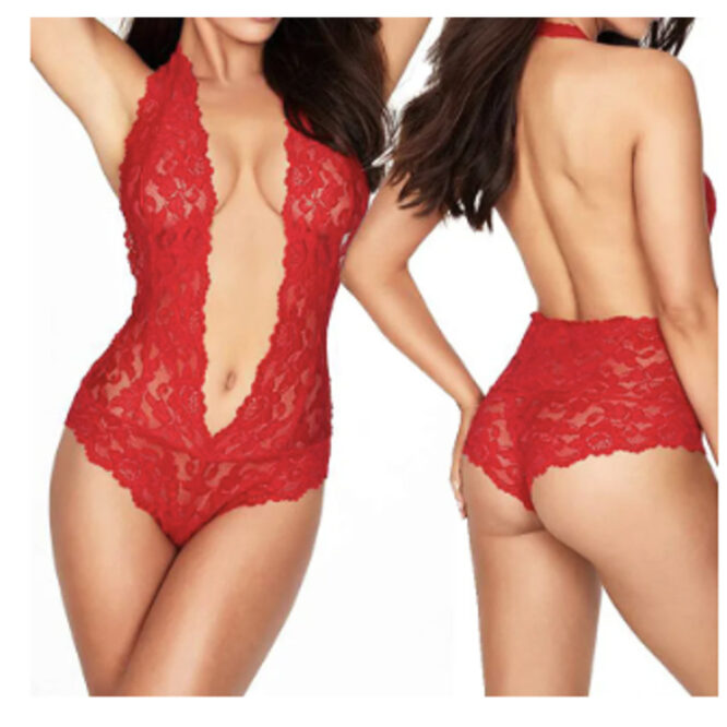 HOT SEXY TRANSPARENT ONE PIECE SEXY LINGERIE - RED 2XLARGE