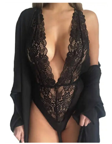 HOT SEXY TRANSPARENT ONE PIECE SEXY LINGERIE - BLACK 3XLARGE