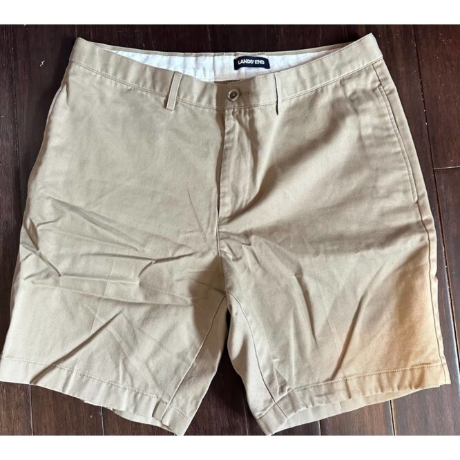 MENS LANDS END KHAKI SHORTS CLASSIC FIT 36