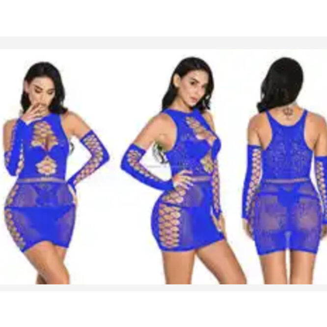 New Plus Size Women's Sexy Jumpsuits Sexy Bodycon Dress BLUE 1XL