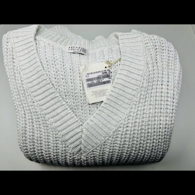 Brunello Cucinelli Wet Effect V-Neck Sweater LUX -$2000 Retail