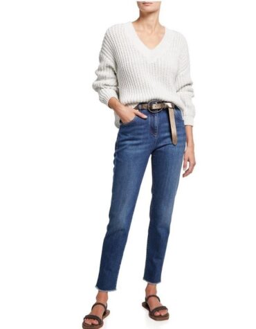 Brunello Cucinelli Wet Effect V-Neck Sweater LUX -$2000 Retail