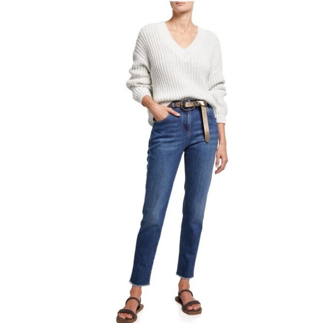 Brunello Cucinelli Wet Effect V-Neck Sweater LUX -$2000 Retail