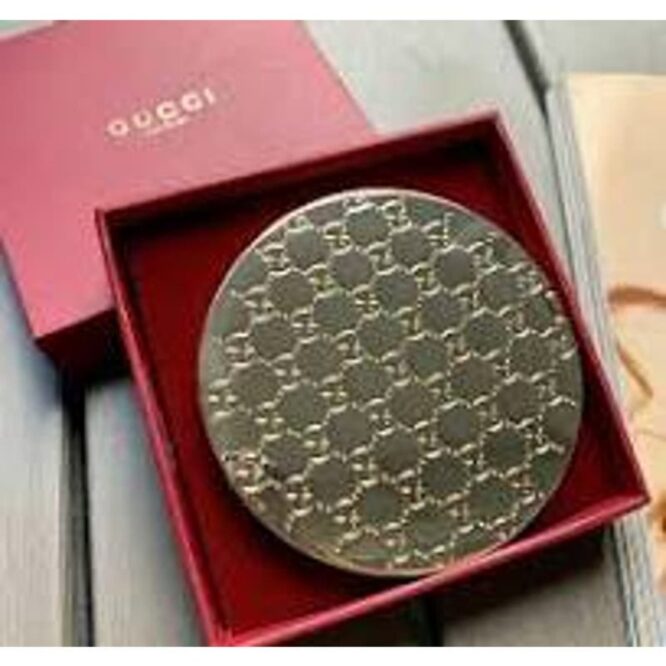 Gucci Gold Monogram engraved compact mirror With BOX NEW