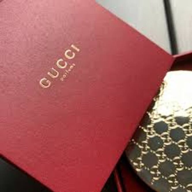 Gucci Gold Monogram engraved compact mirror With BOX NEW