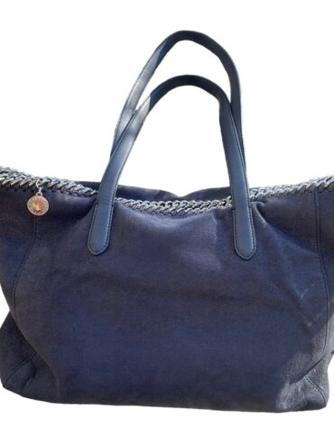 Stella McCartney Shaggy Deer East West Falabella Shopper Tote Navy Blue Pristine