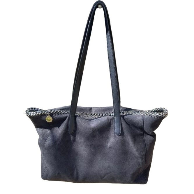 Stella McCartney Shaggy Deer East West Falabella Shopper Tote Navy Blue Pristine