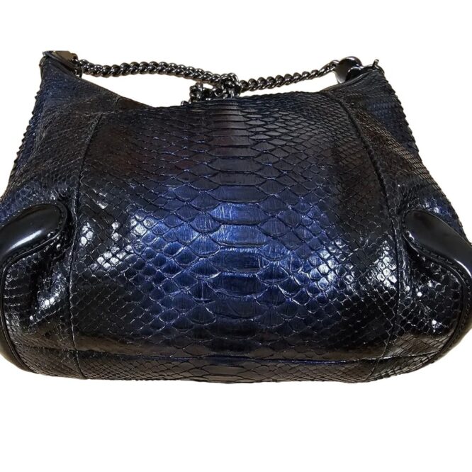 GUCCI Rare Exotic Python Leather Hobo Large Metallic Blue NWOT