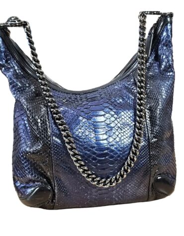 GUCCI Rare Exotic Python Leather Hobo Large Metallic Blue NWOT