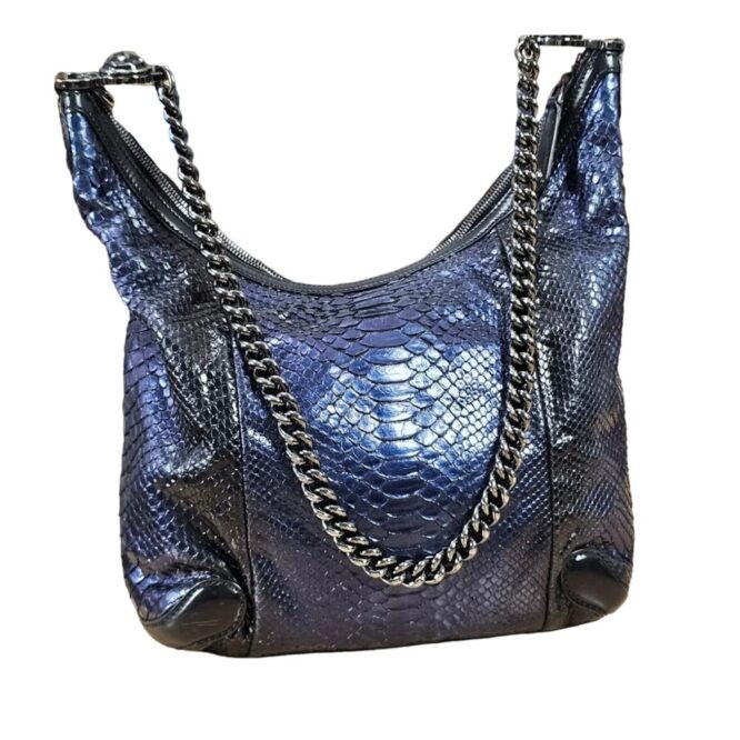 GUCCI Rare Exotic Python Leather Hobo Large Metallic Blue NWOT