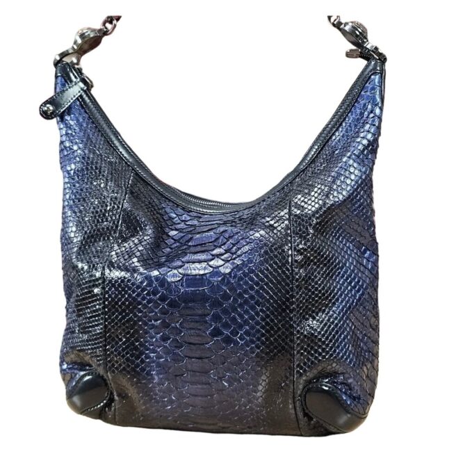 GUCCI Rare Exotic Python Leather Hobo Large Metallic Blue NWOT