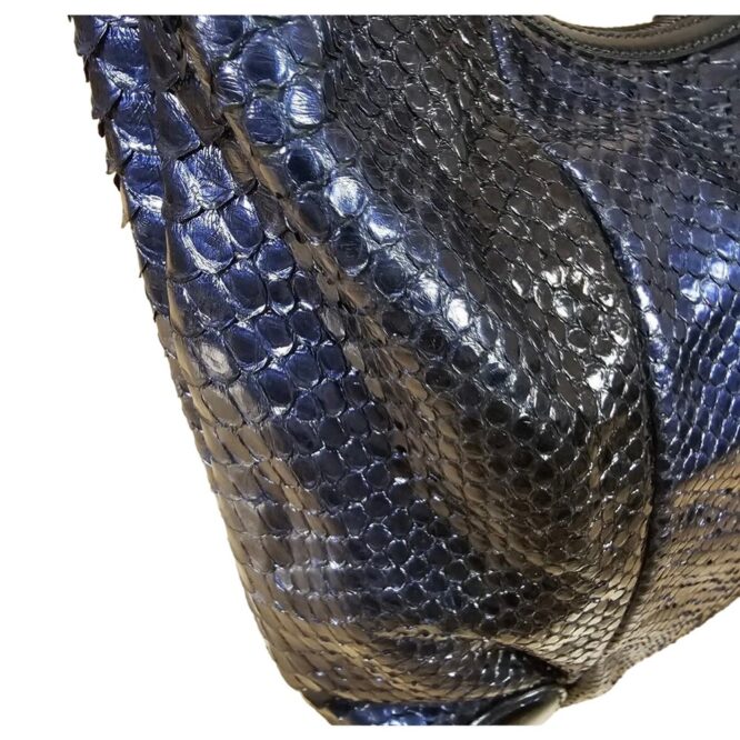 GUCCI Rare Exotic Python Leather Hobo Large Metallic Blue NWOT