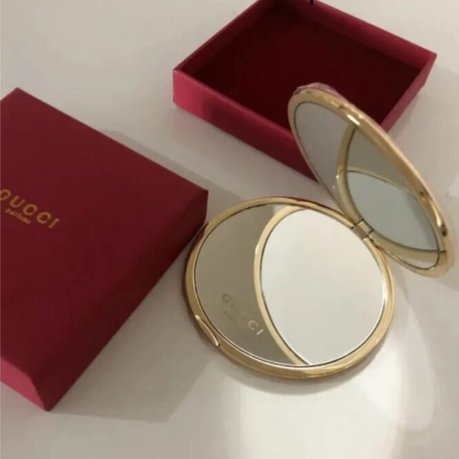 Gucci Gold Monogram engraved compact mirror With BOX NEW