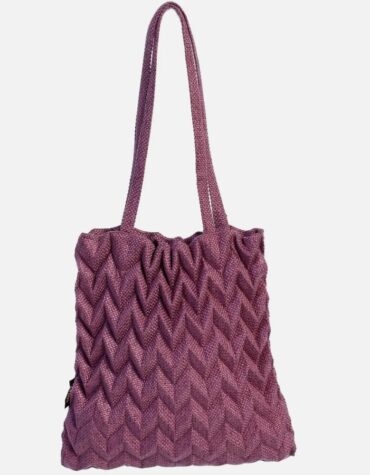 Minimalist Reto Classic Pineapple Pleated Detail Tote Hand Bag Purple NWT