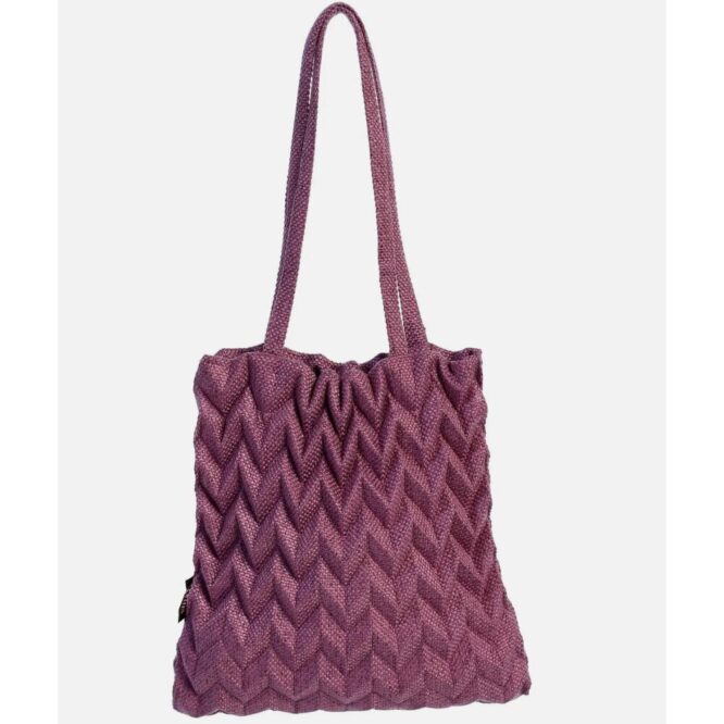 Minimalist Reto Classic Pineapple Pleated Detail Tote Hand Bag Purple NWT