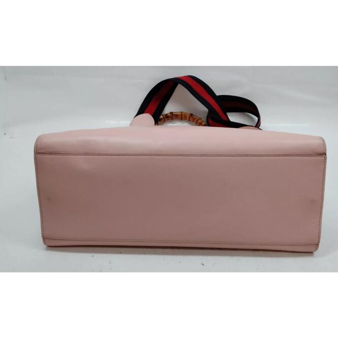 GUCCI Nappa Bamboo Web Large Nymphaea Top Handle Bag Perfect Pink Mystic White