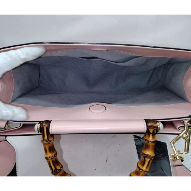 GUCCI Nappa Bamboo Web Large Nymphaea Top Handle Bag Perfect Pink Mystic White