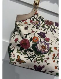 GUCCI Floral Bamboo Handle Multicolor Canvas Hand Bag Purse w Dust Bag PRISTINE