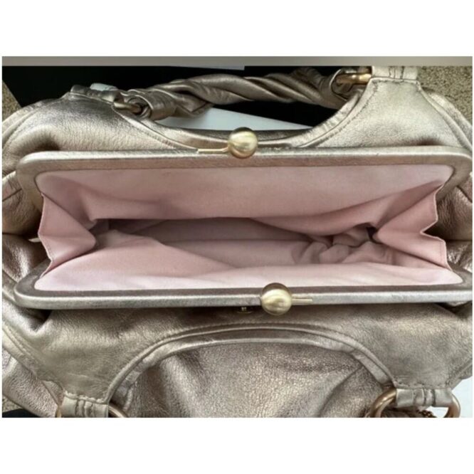 Vintage Coach Parker KISSLOCK EUC Metallic Pink Leather Champagne