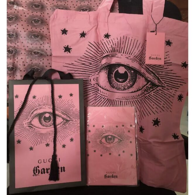 Gucci Novelty Tote Bag with Notebook with Garden Eye Gift Shopping Bag Pink