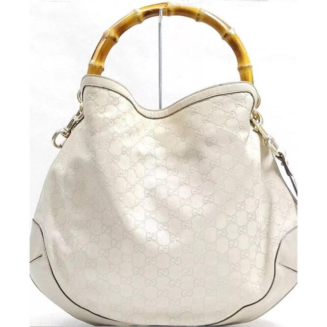 Gucci White Bamboo Guccissima Peggy Satchel Blanco Crudo W Original Strap