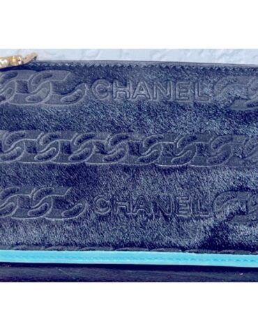 RARE CHANEL BLLACK AND BLUE PONY HAIR COIN POUCH WITH COA