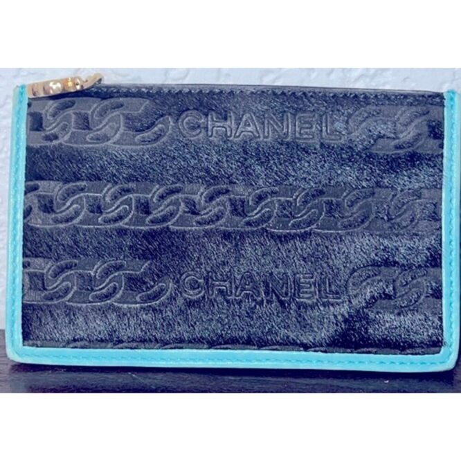 RARE CHANEL BLLACK AND BLUE PONY HAIR COIN POUCH WITH COA