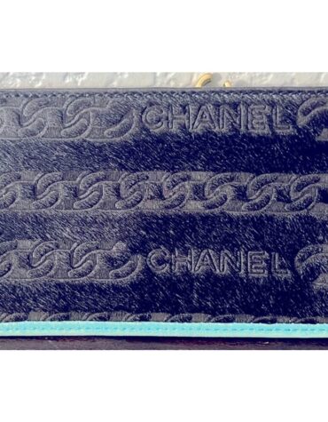 RARE CHANEL BLLACK AND BLUE PONY HAIR COIN POUCH WITH COA