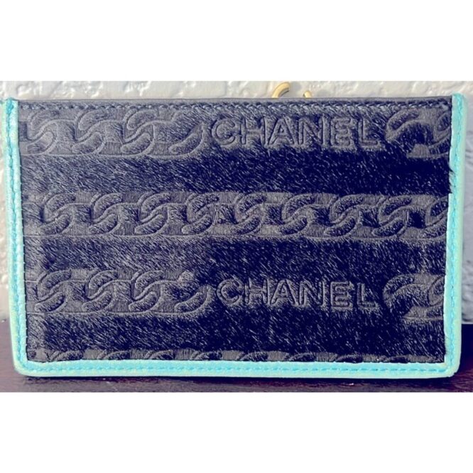 RARE CHANEL BLLACK AND BLUE PONY HAIR COIN POUCH WITH COA