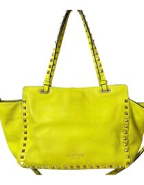 VALENTINO GARAVANI Vitello Medium Rockstud Tote Yellow Fluo