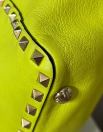 VALENTINO GARAVANI Vitello Medium Rockstud Tote Yellow Fluo