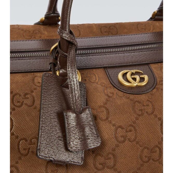 LIMITED EDITION Gucci GG Suede Duffle Bag in brown 19.7"W x 12.6"H x 10.6"D